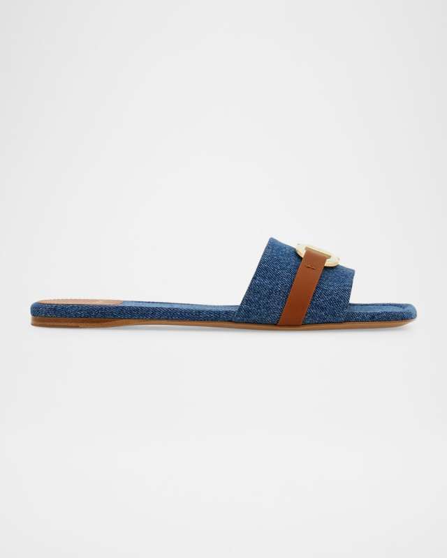 Leah Gancini Bit Denim Slide Sandals